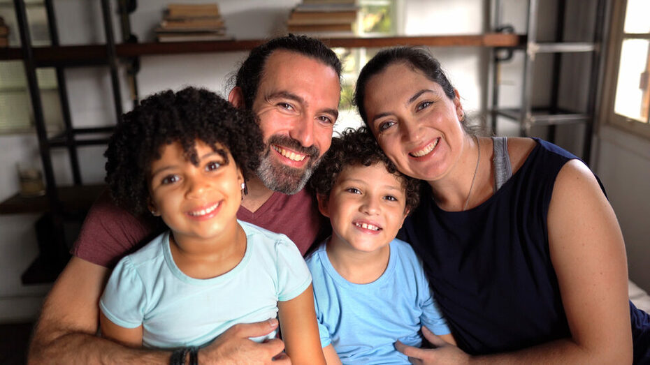 Portrait of a family at home