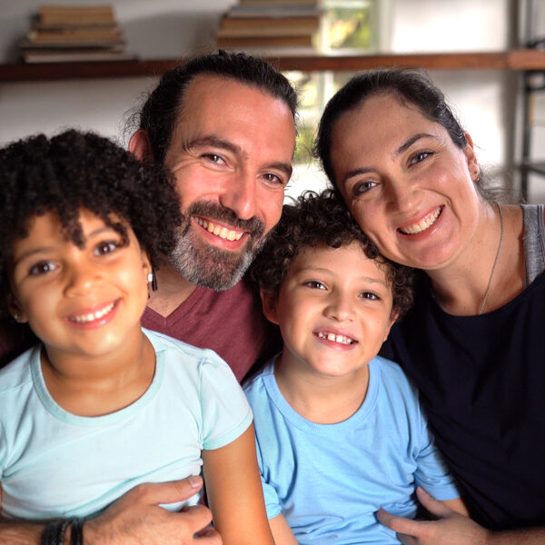 Portrait of a family at home