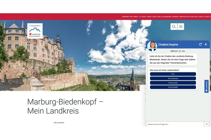 Screenshot Chatbot auf der Website